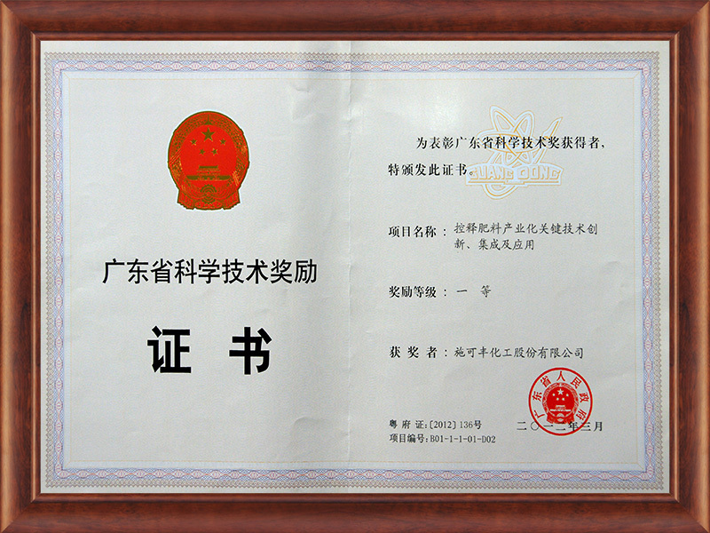 First Prize in Science and Technology of Guangdong Province