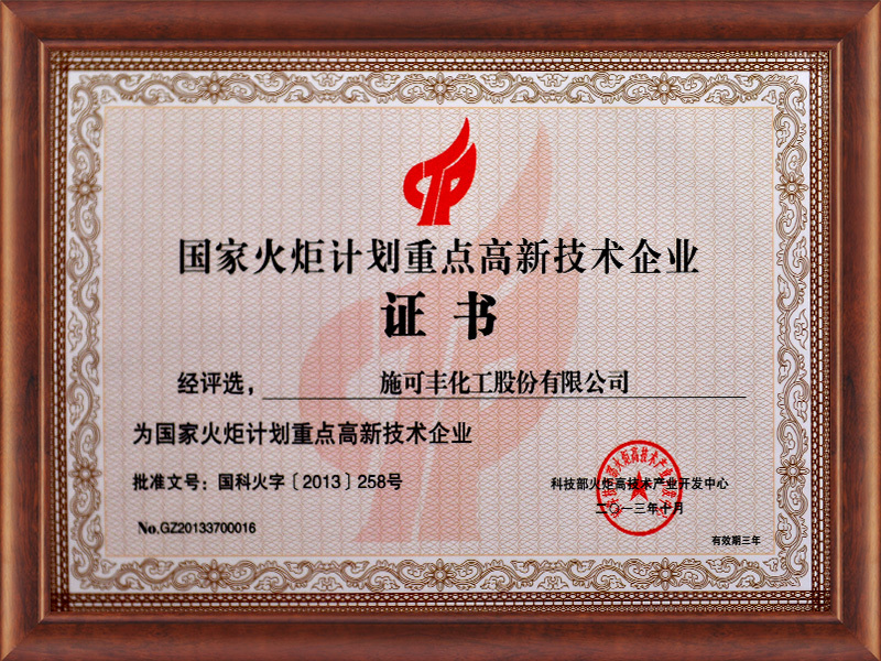 Key High tech Enterprises under the National Torch Program
